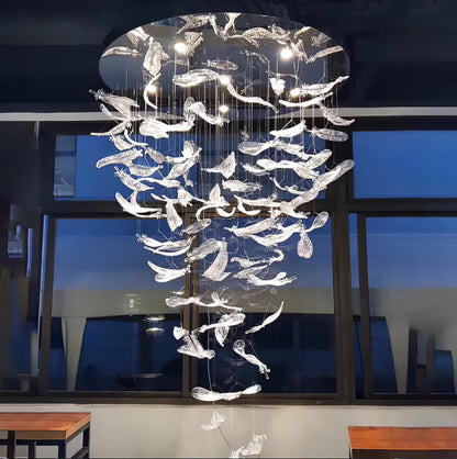 Glass Feathers Flying Chandelier