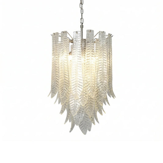 Leaf-Textured Layered Glass Chandelier