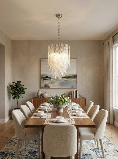 Leaf-Textured Layered Glass Chandelier
