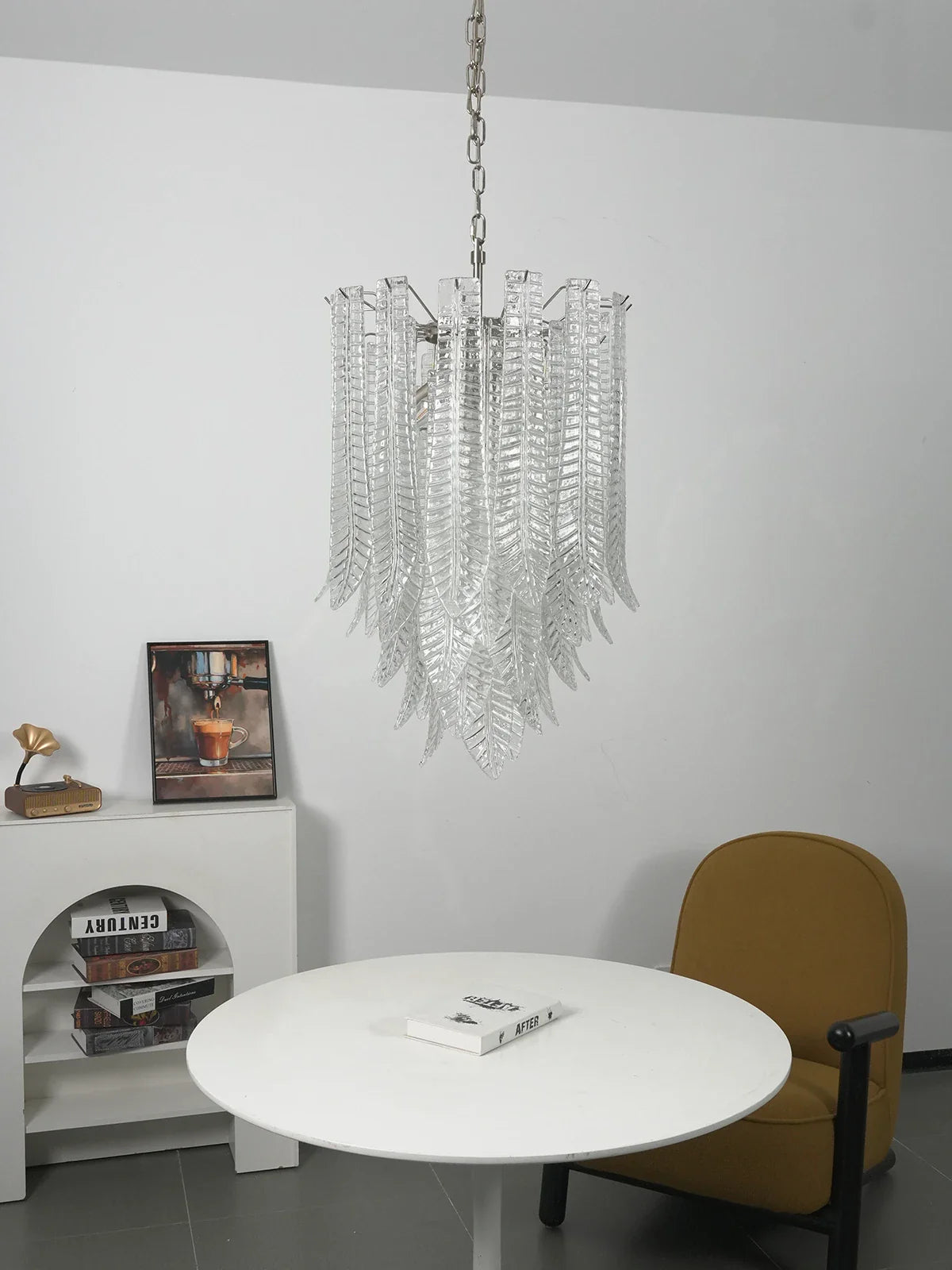 Leaf-Textured Layered Glass Chandelier