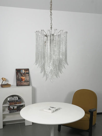 Leaf-Textured Layered Glass Chandelier