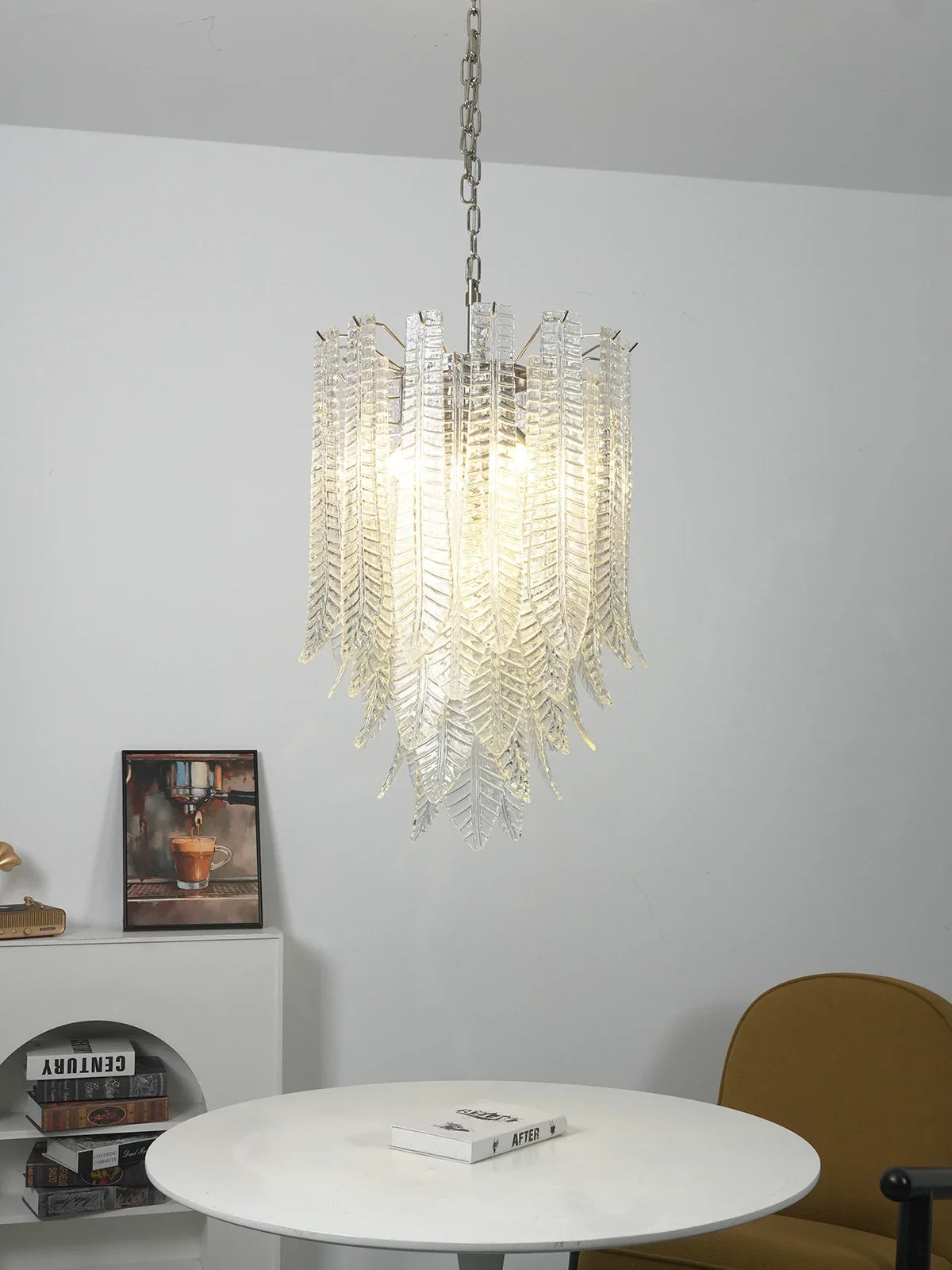Leaf-Textured Layered Glass Chandelier