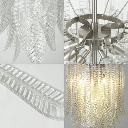 Leaf-Textured Layered Glass Chandelier
