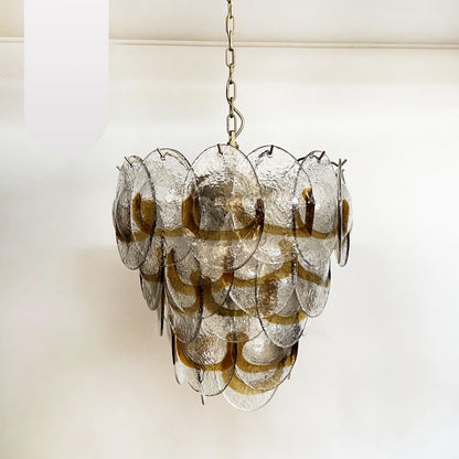 Mazzega Murano Transparent Amber Glasses Chandelier