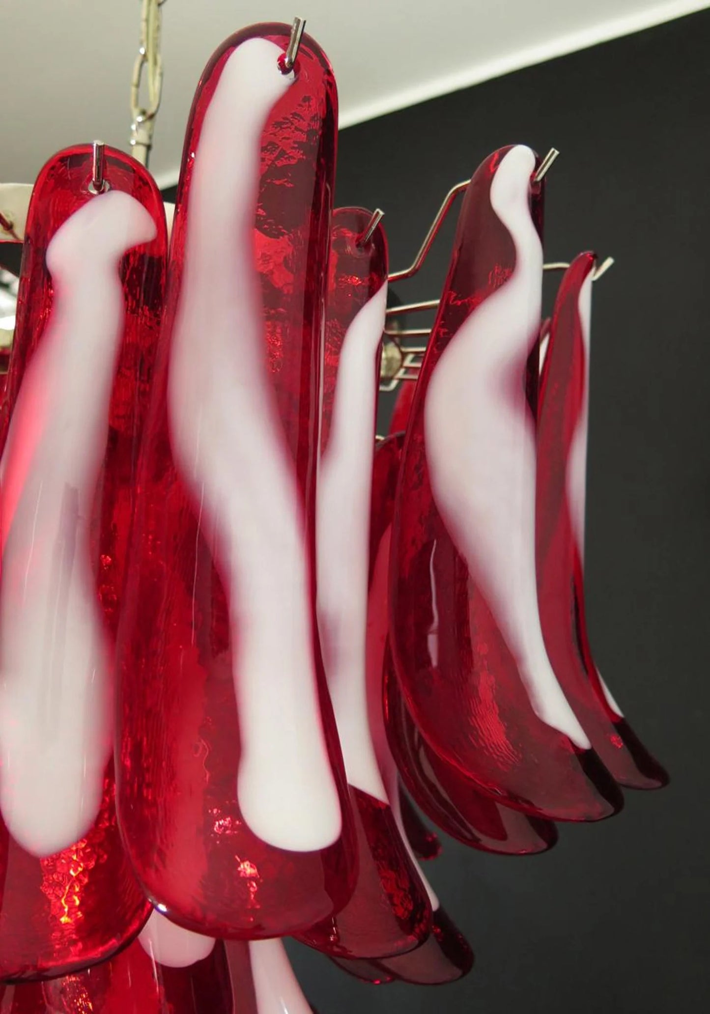 Vintage Red Glass Murano Petals Chandelier
