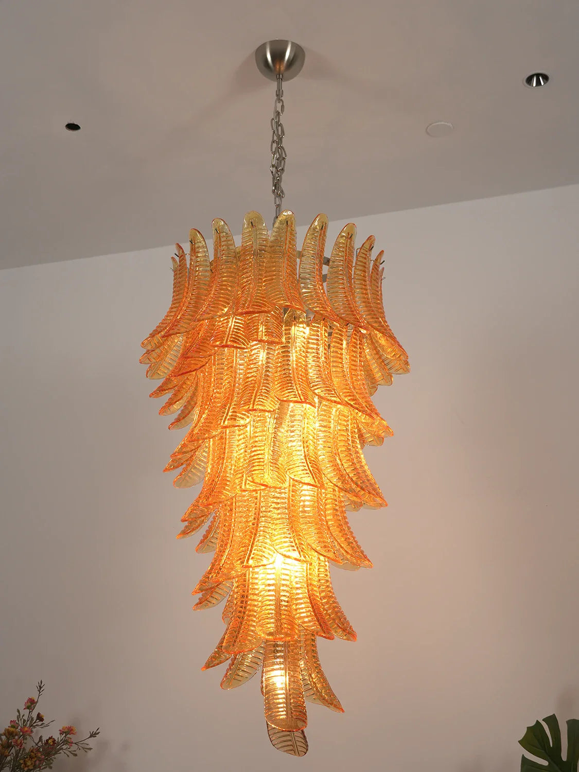 Murano Amber Felch Spiral Chandelier