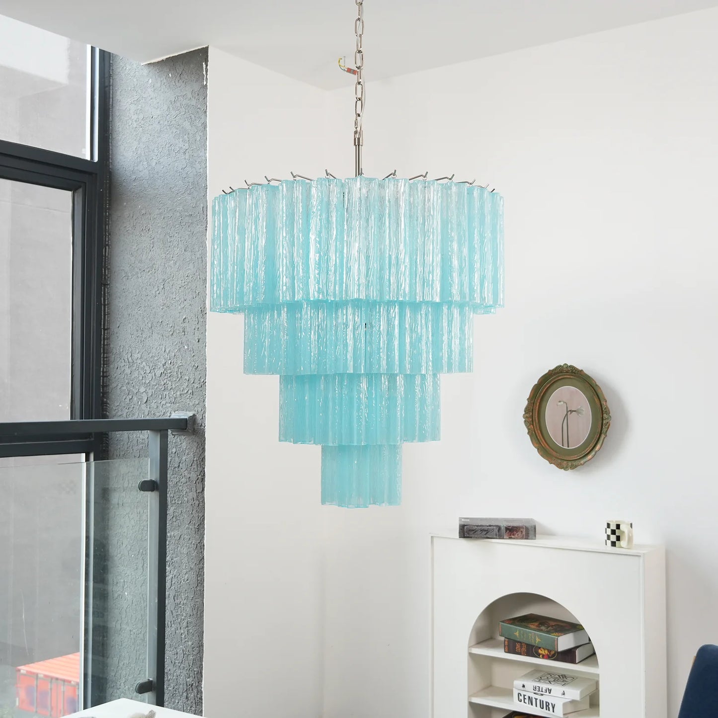 Murano Blue Glass Tubes Chandelier