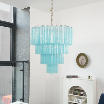 Murano Blue Glass Tubes Chandelier