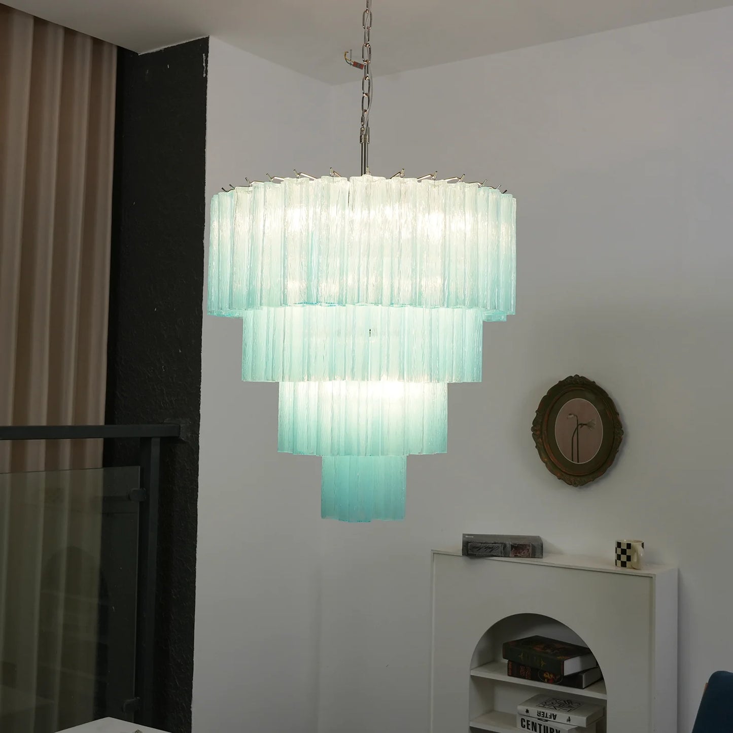 Murano Blue Glass Tubes Chandelier
