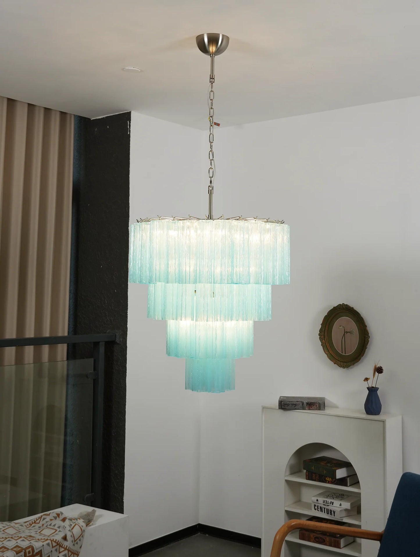 Murano Blue Glass Tubes Chandelier