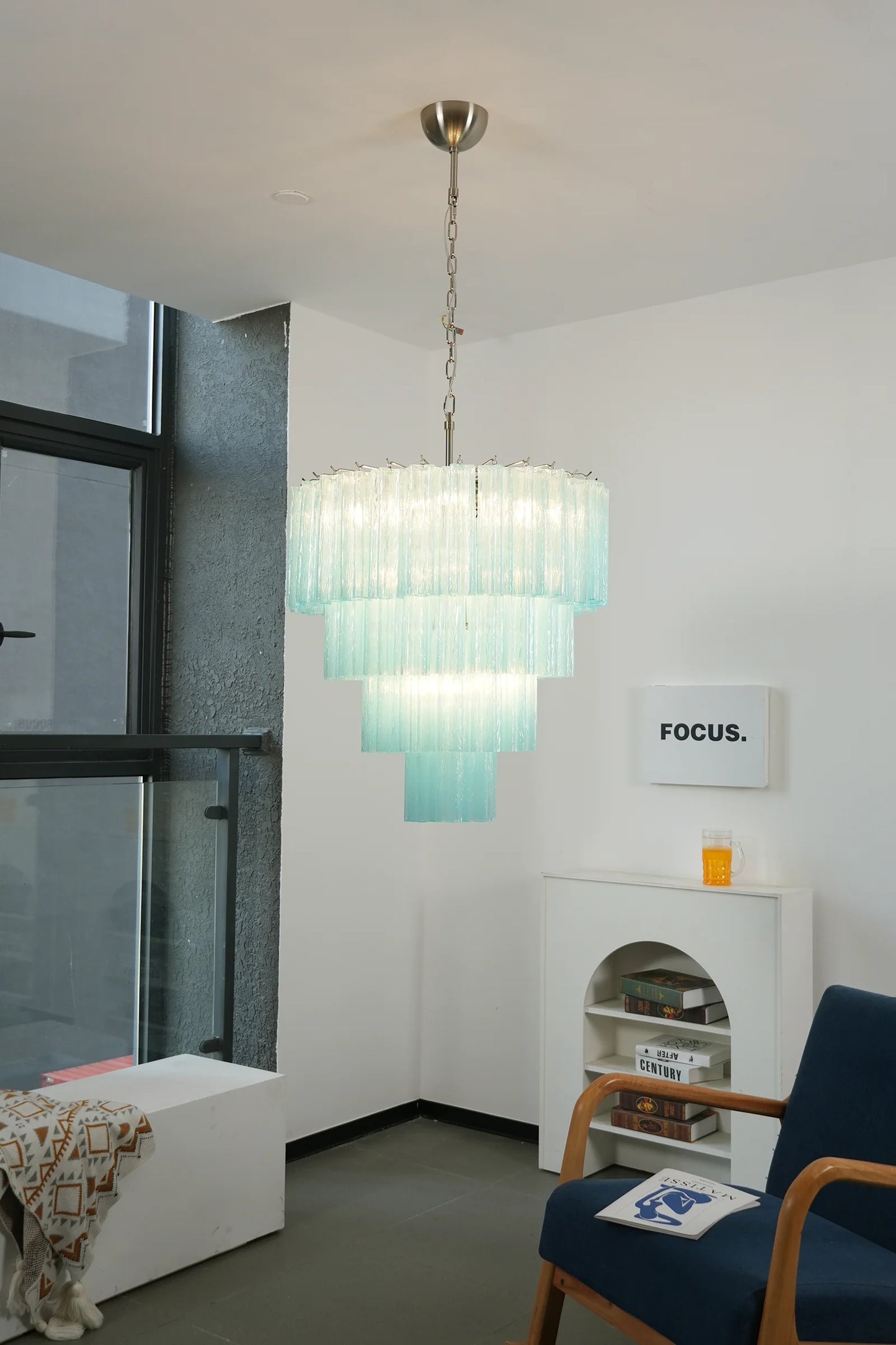 Murano Blue Glass Tubes Chandelier