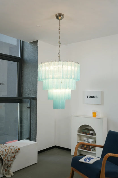 Murano Blue Glass Tubes Chandelier