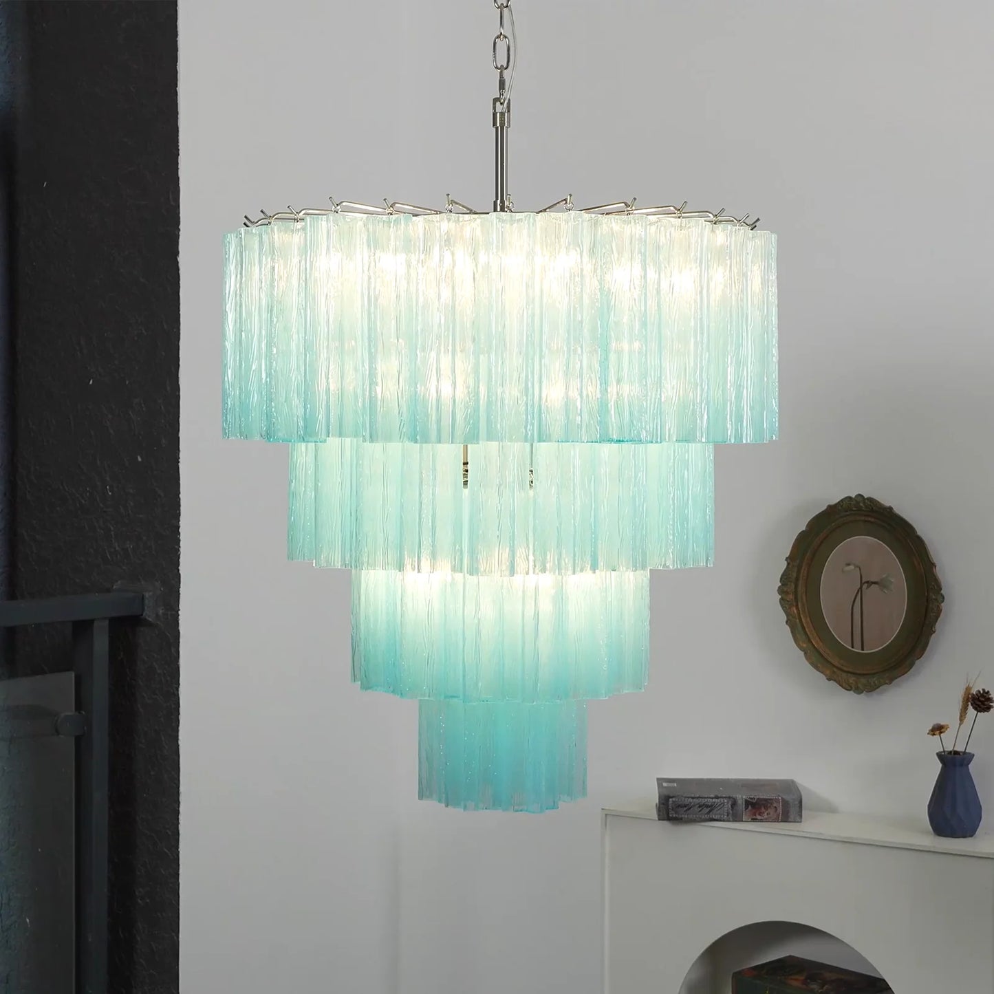 Murano Blue Glass Tubes Chandelier