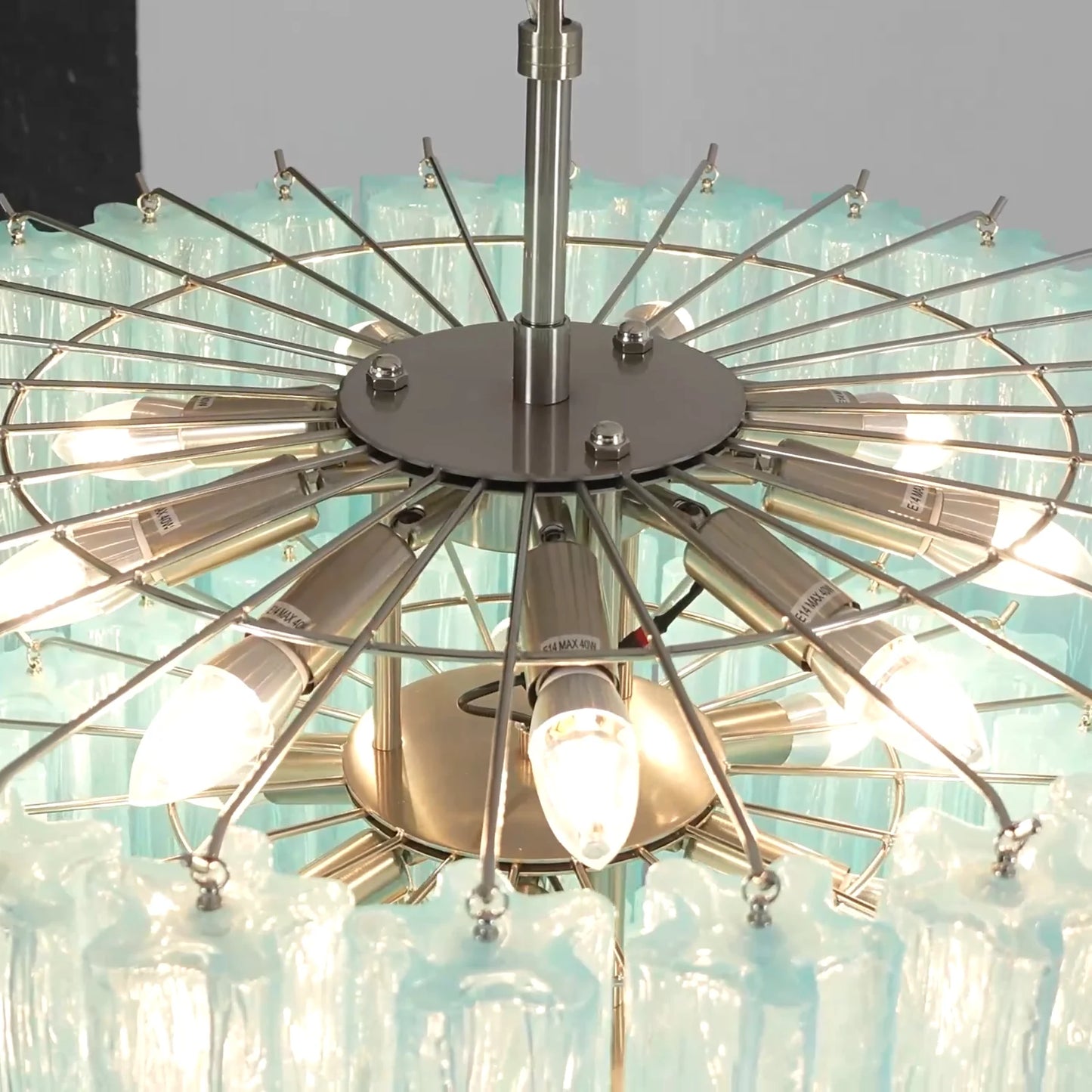 Murano Blue Glass Tubes Chandelier