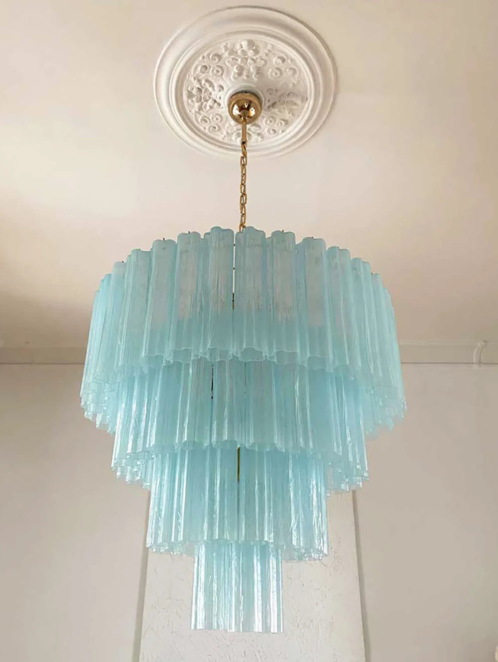 Murano Blue Glass Tubes Chandelier