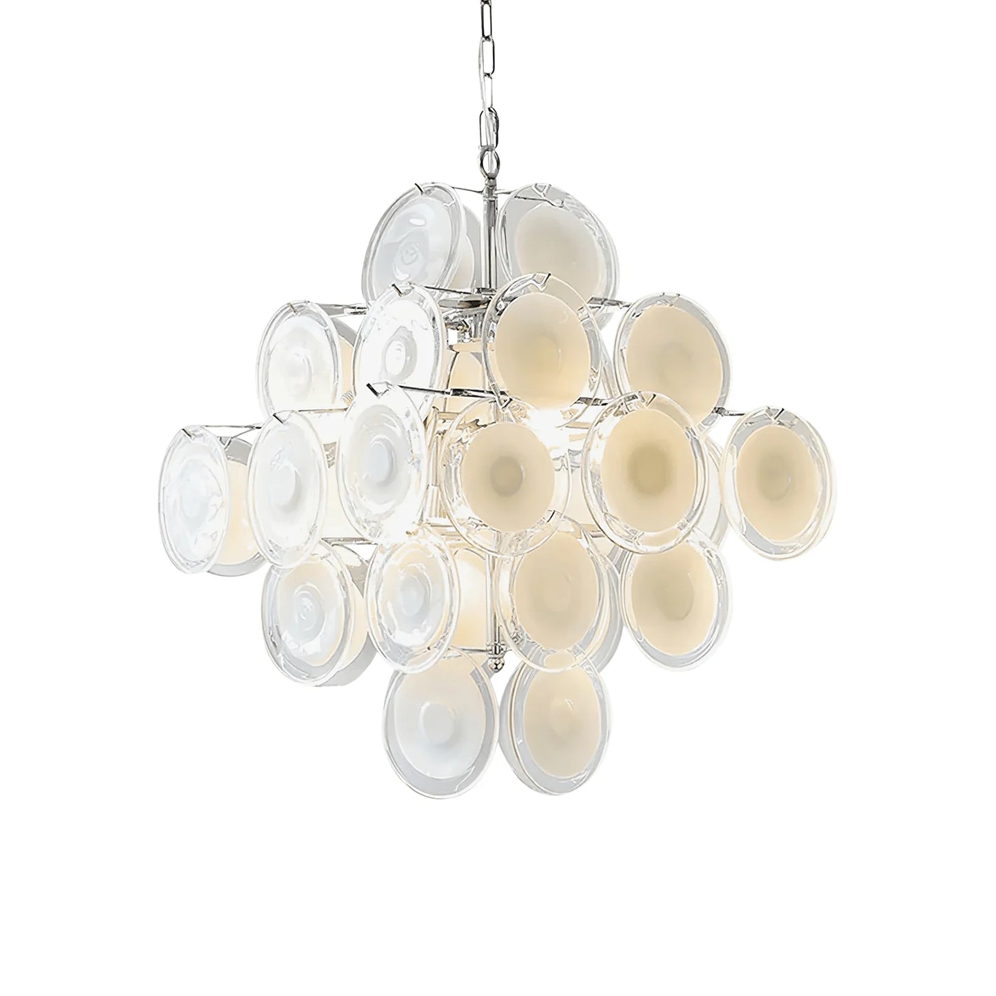 Murano Disc White Clear Glass Chandelier