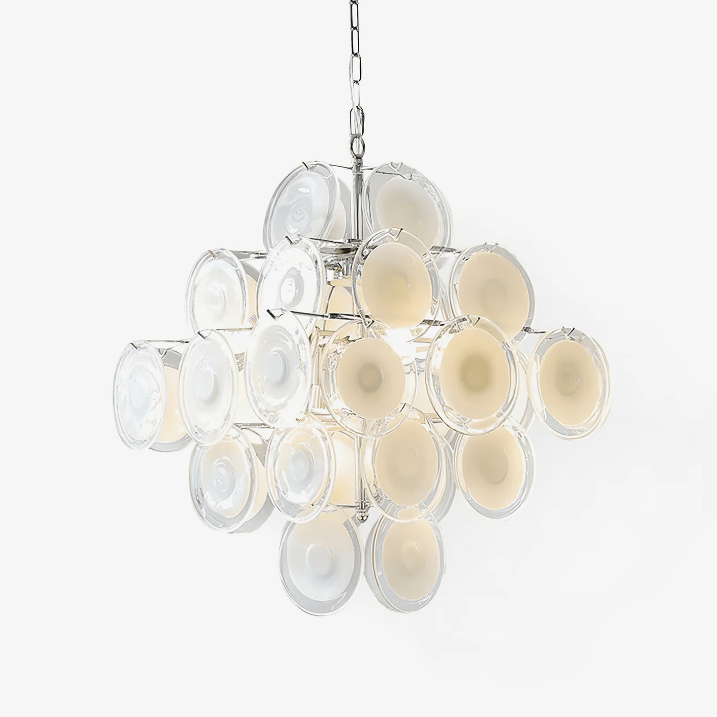 Murano Disc White Clear Glass Chandelier