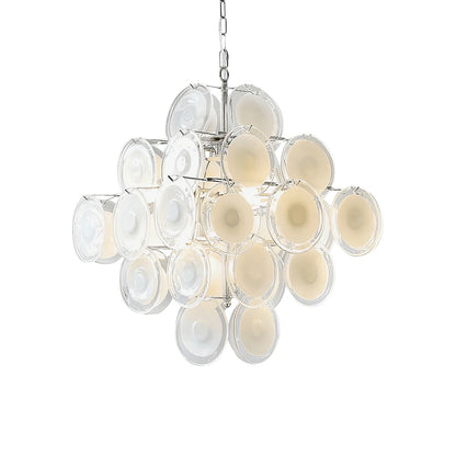 Murano Disc White Clear Glass Chandelier