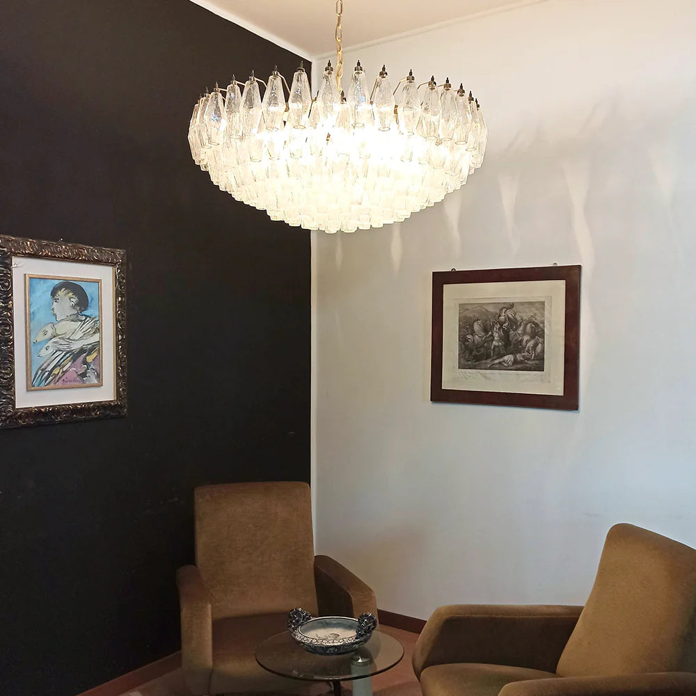 Murano Faceted Transparent Glass Chandelier