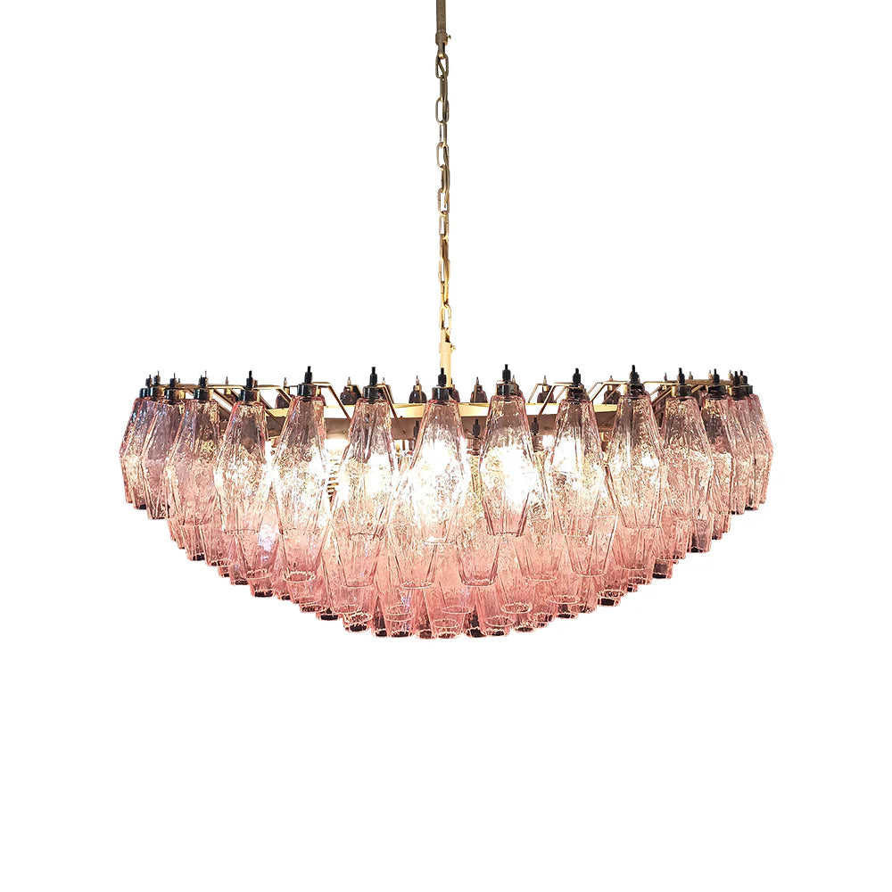 Pink Murano Rhombus Faceted Glass Chandelier