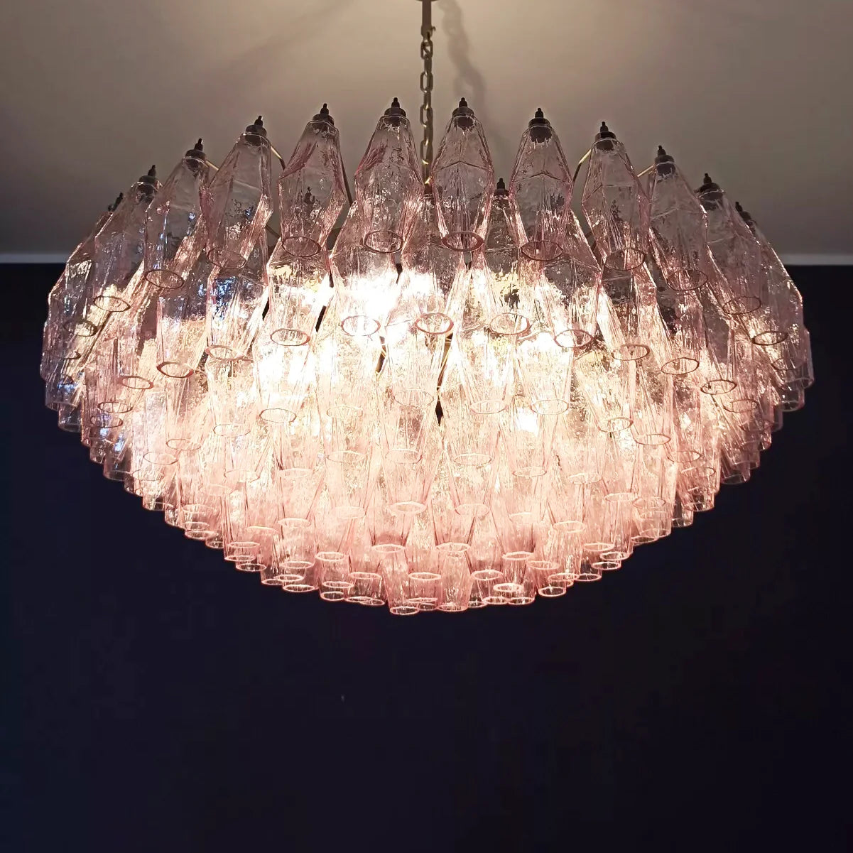 Pink Murano Rhombus Faceted Glass Chandelier