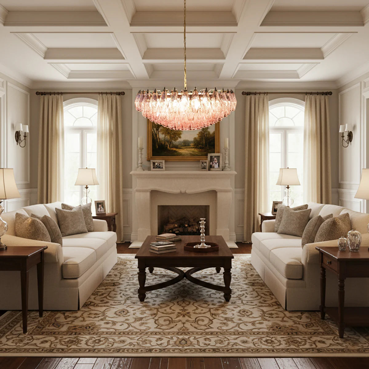 Pink Murano Rhombus Faceted Glass Chandelier