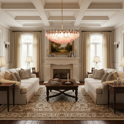 Pink Murano Rhombus Faceted Glass Chandelier