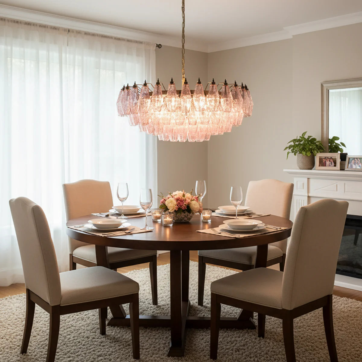 Pink Murano Rhombus Faceted Glass Chandelier