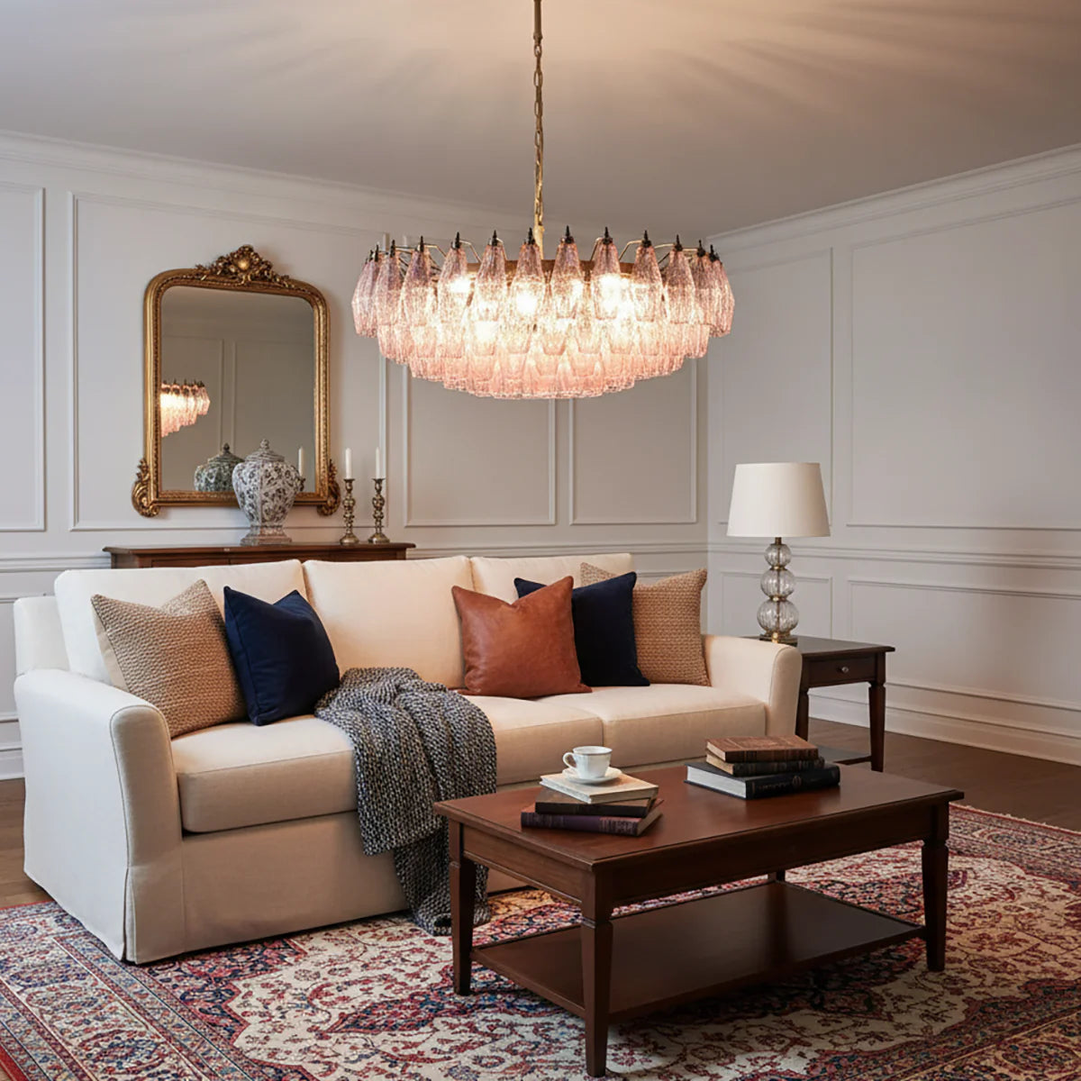 Pink Murano Rhombus Faceted Glass Chandelier