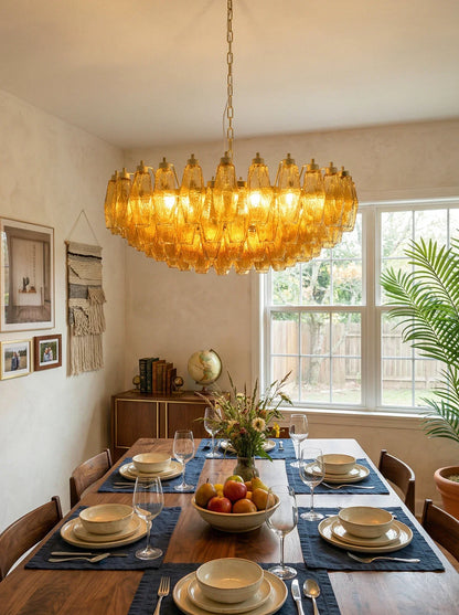 Murano Faceted Amber Glass Chandelier