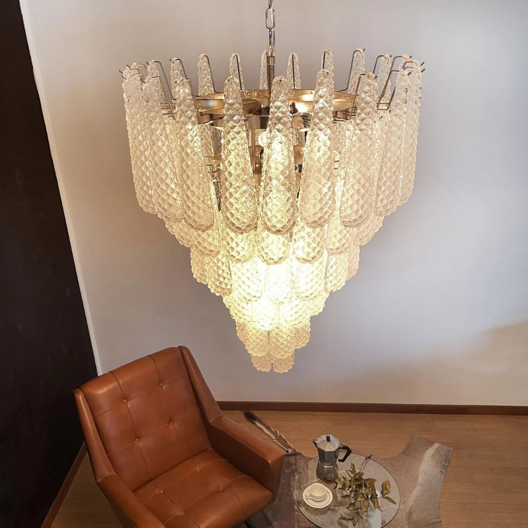Vintage Transparent Murano Glass Petals Drop Chandelier