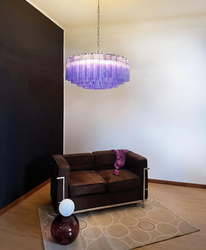 Murano Large Amethyst Glass Tube Chandelier