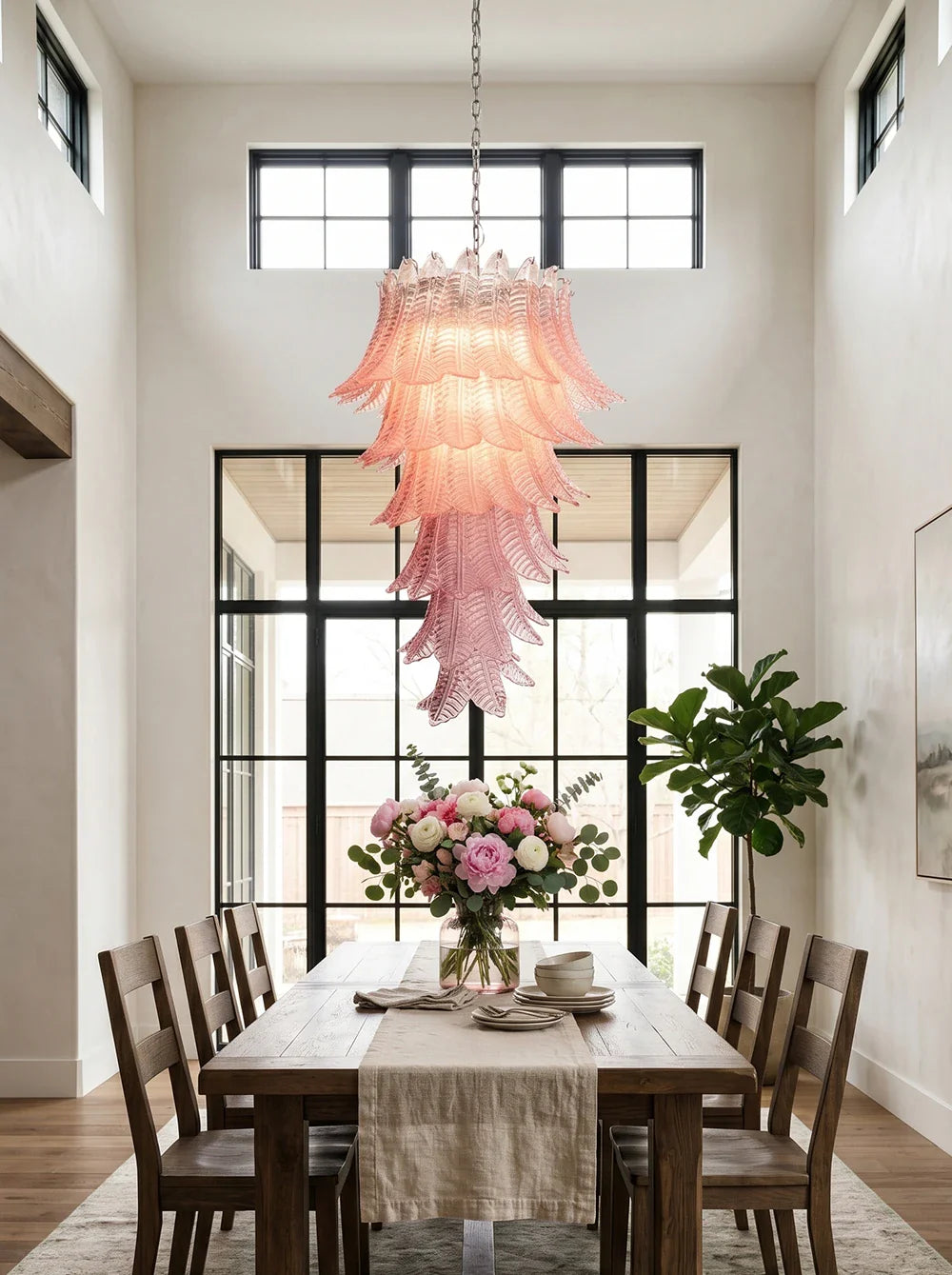 Murano Pink Felch Spiral Chandelier