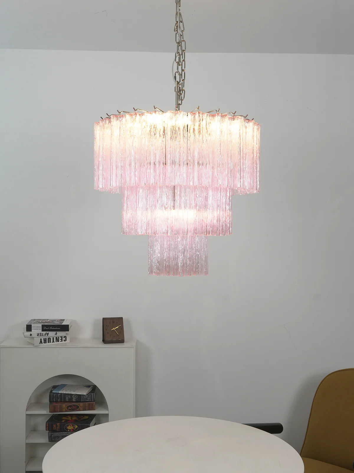 Murano Pink Glass Tube Chandelier
