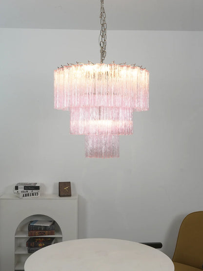 Murano Pink Glass Tube Chandelier