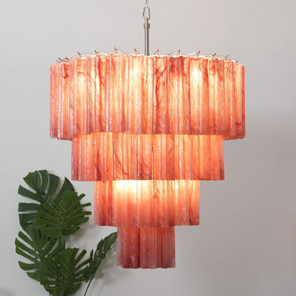 Murano Red Glass Tubes Chandelier