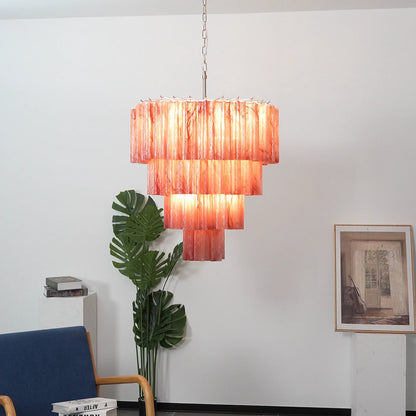 Murano Red Glass Tubes Chandelier