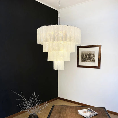 Murano White Glass Tubes Chandelier
