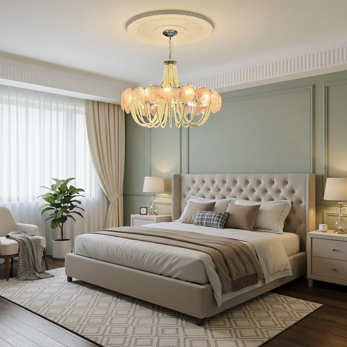Murano Pink Disc Glass Chandelier