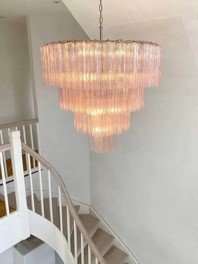 Pink Murano Star Shaped Glass Tube Chandelier