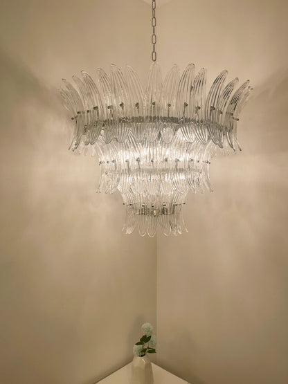 Palm Leaves Murano Transparent Glass Chandelier