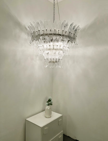 Palm Leaves Murano Transparent Glass Chandelier