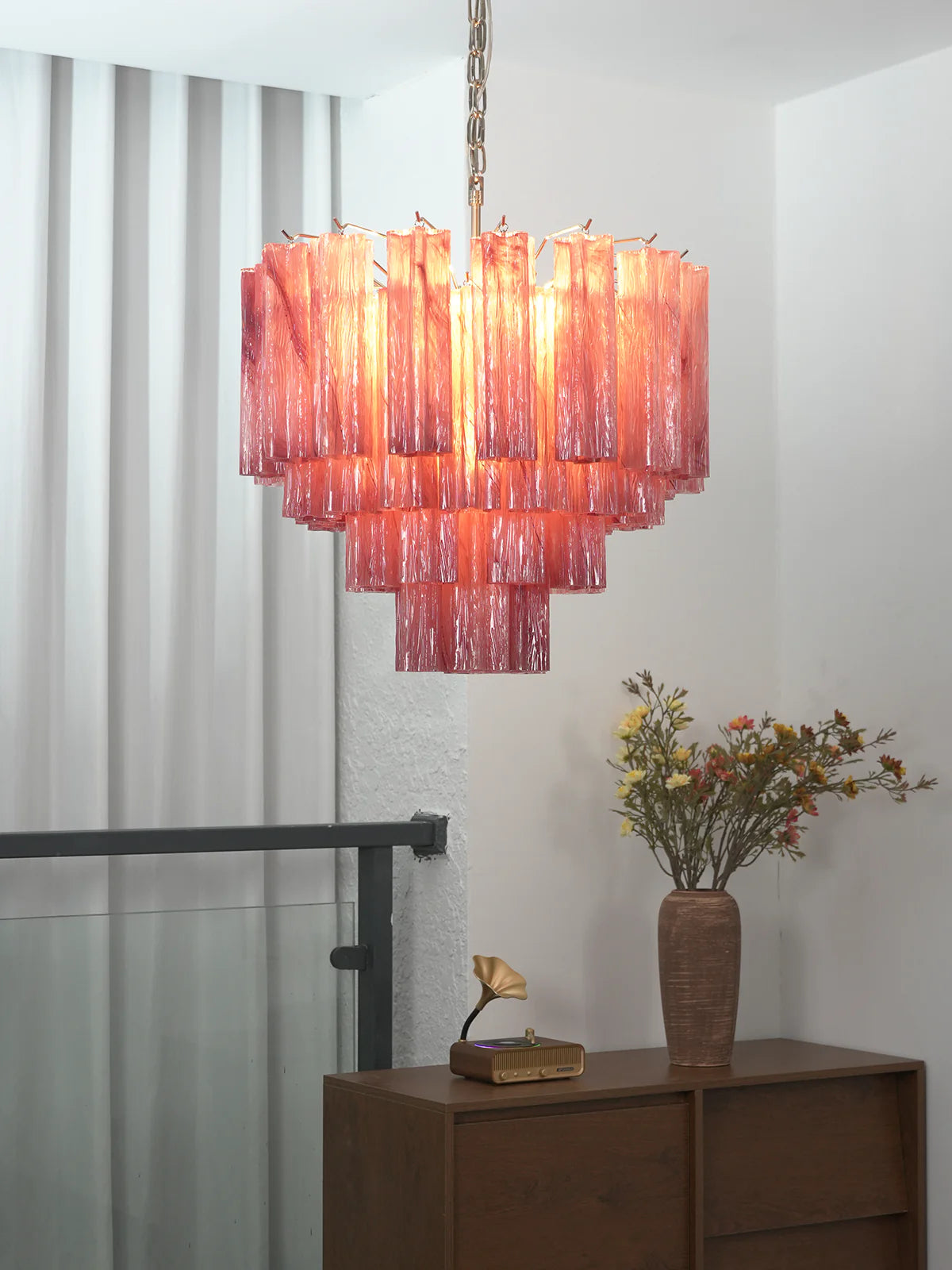 Star Shaped Tube Red Clouds Glass Chandelier