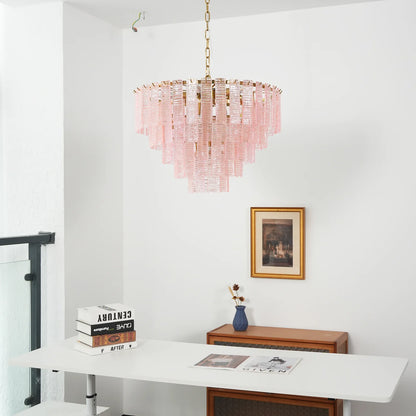 Pink Ridged Glass Rectangle Chandelier