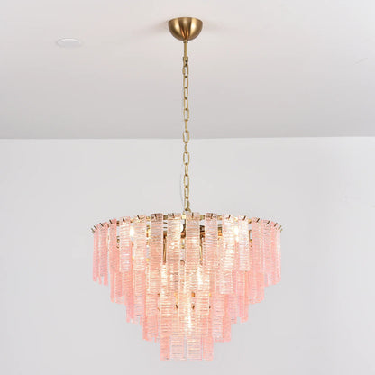 Pink Ridged Glass Rectangle Chandelier