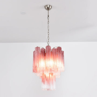 Gradient Red Murano Glass Tube Chandelier