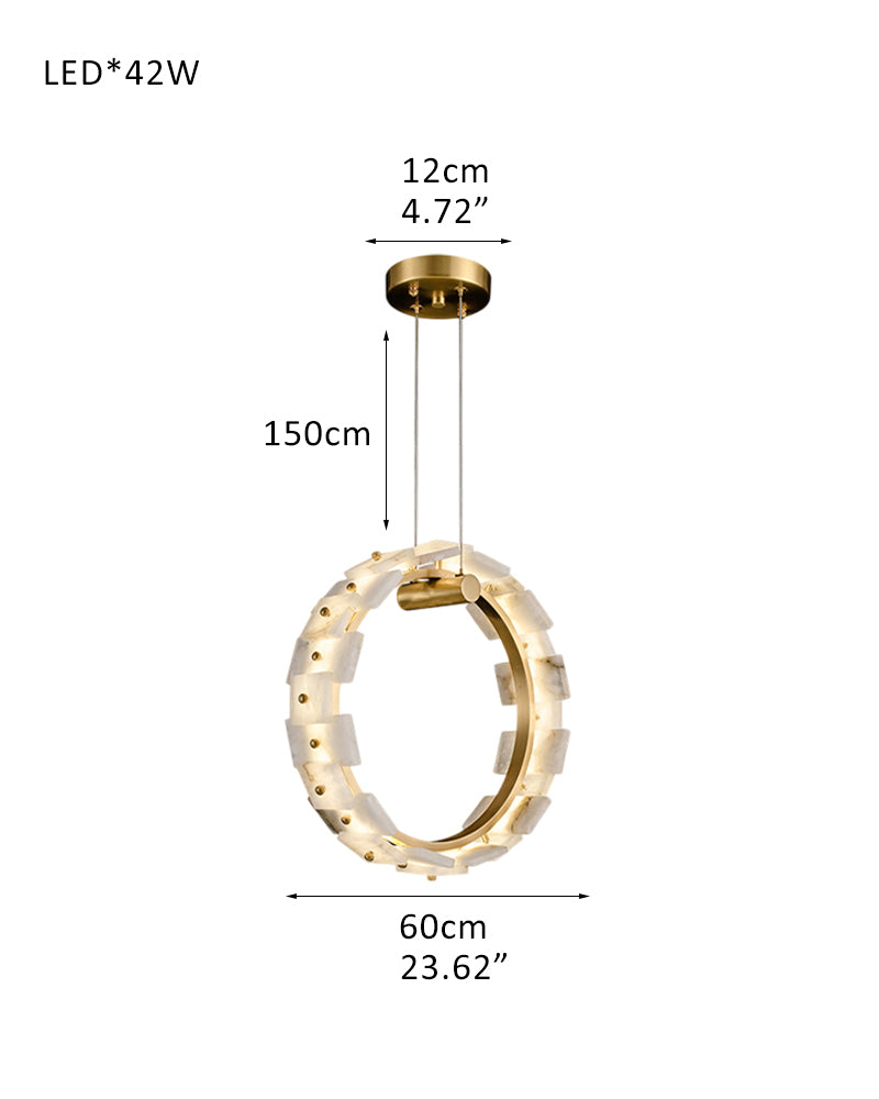 Antique Brass Ring Frame Round Halo Alabaster Modern Lighting Chandelier Wide 31"