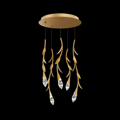 Modern Luxury Floating Branches Floral Crystal Chandelier with Round Canopy for High-ceiling