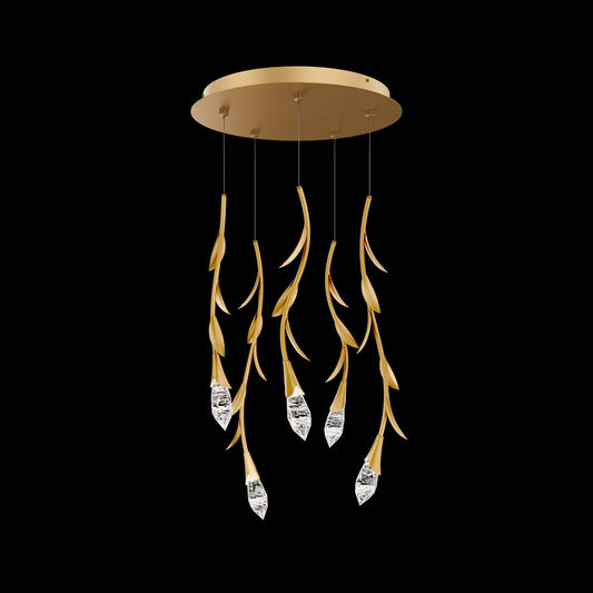 Modern Luxury Floating Branches Floral Crystal Chandelier with Round Canopy for High-ceiling