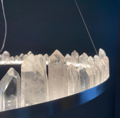 36 Inch Round Brass Modern Geode Quartz Crystal Chandelier